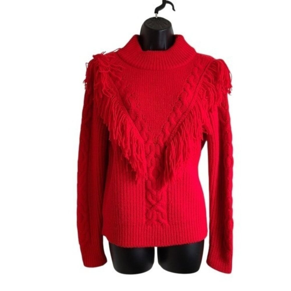 Tuckernuck Caswell Red Fringe Wool Blend Sweater Size XS